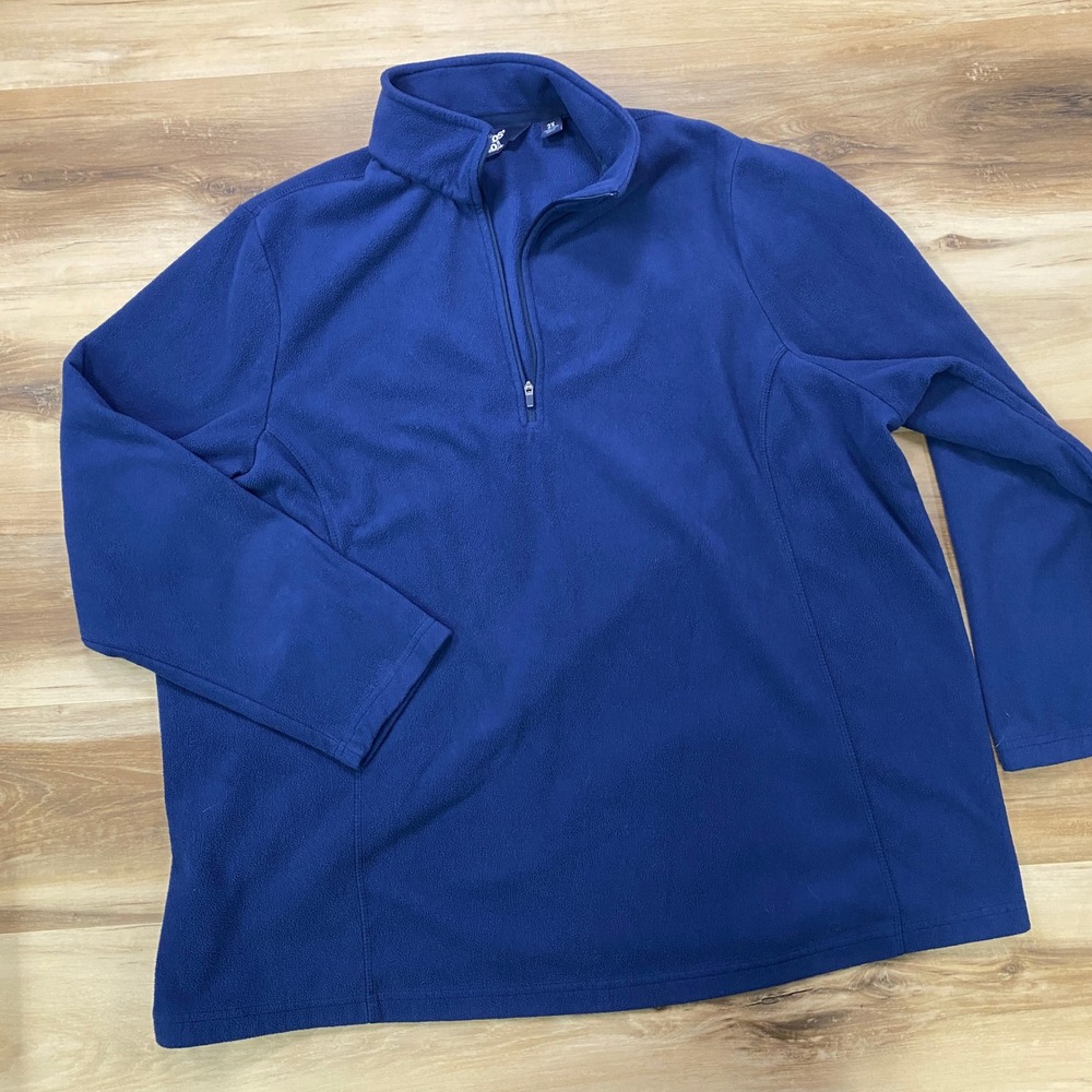 Lands End Quarter Zip Fleece Pullover Size 2X Blue Mock Neck Sweater Polyester